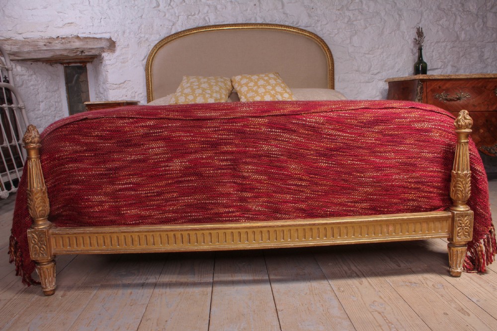 Gilded French newly upholstered king size low end bed View V