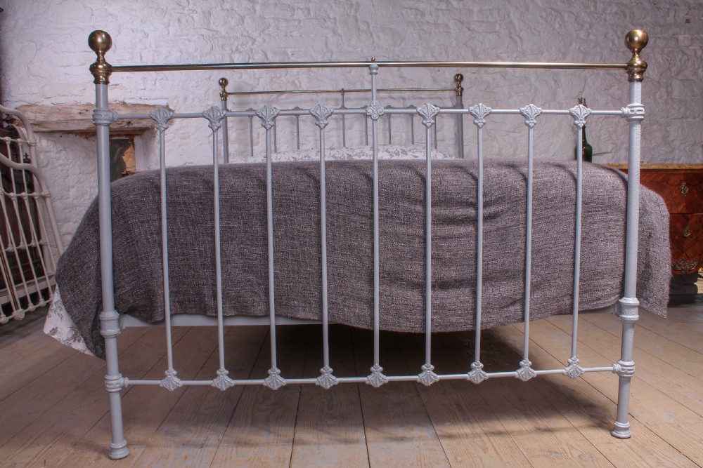 King size Classic Victorian grey and brass bed View V
