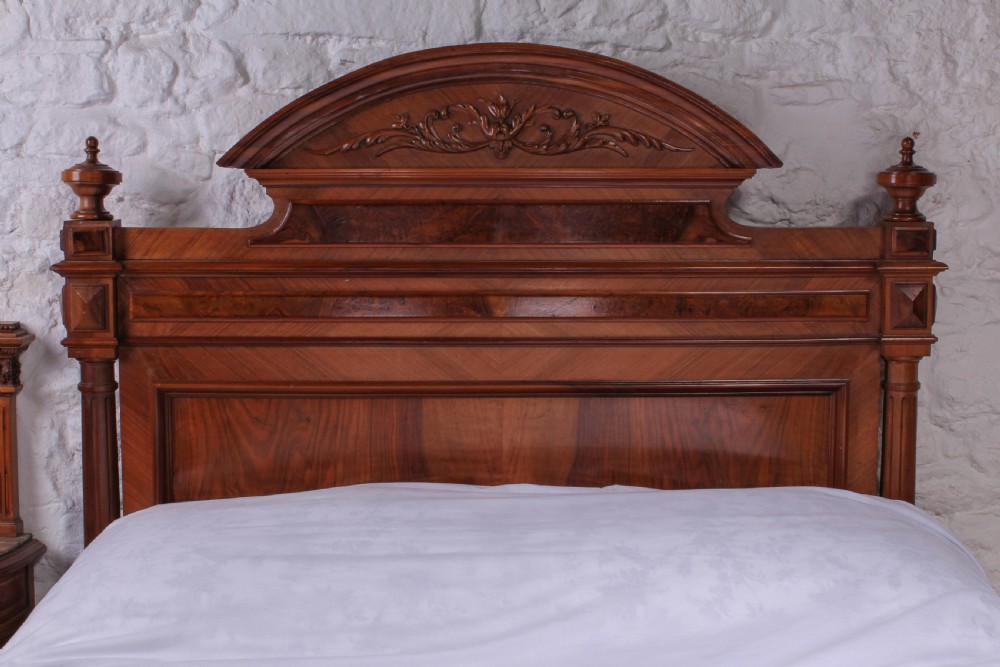 Top quality Henri II  style burr walnut and mahogany double bed View II