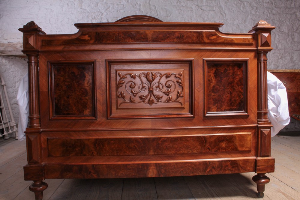 Top quality Henri II  style burr walnut and mahogany double bed View V