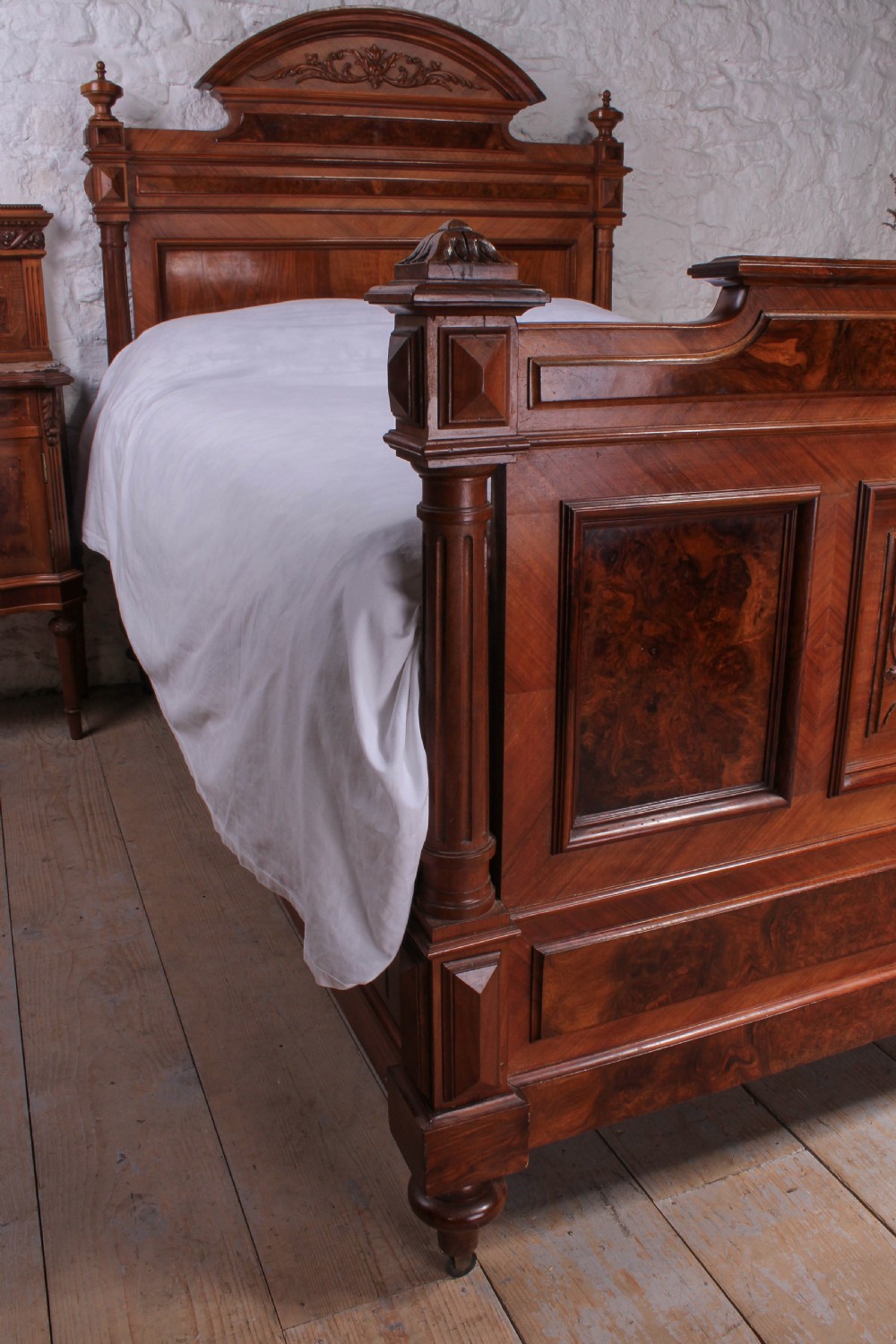 Top quality Henri II  style burr walnut and mahogany double bed View IX