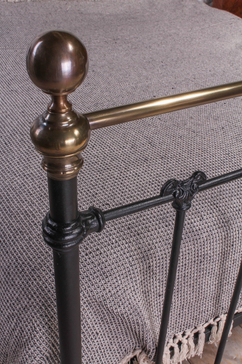 Striking Classic Victorian black and aged brass double bed View II