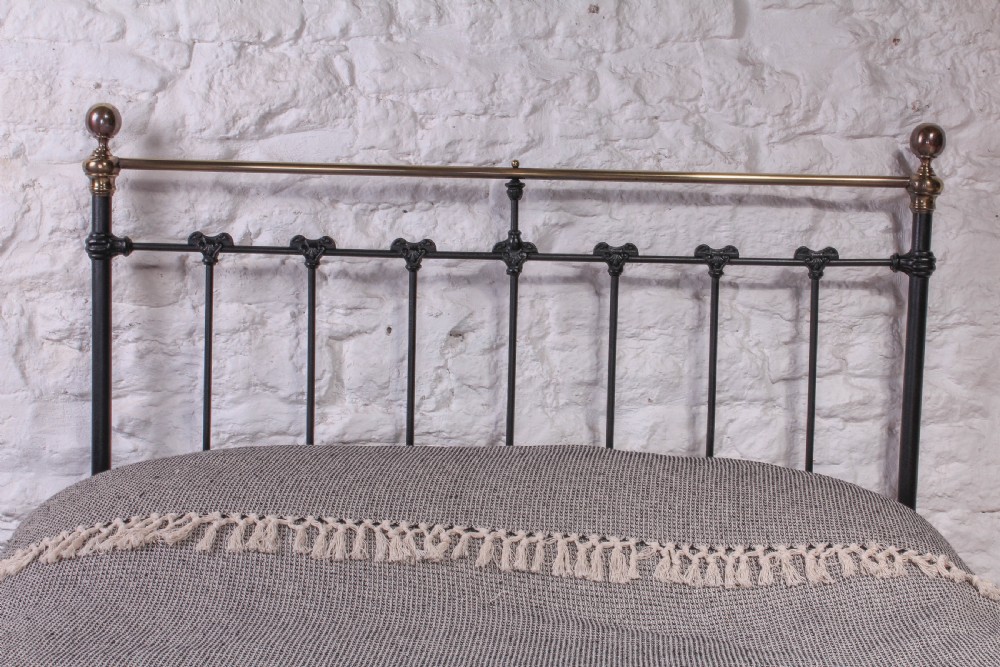 Striking Classic Victorian black and aged brass double bed View VI