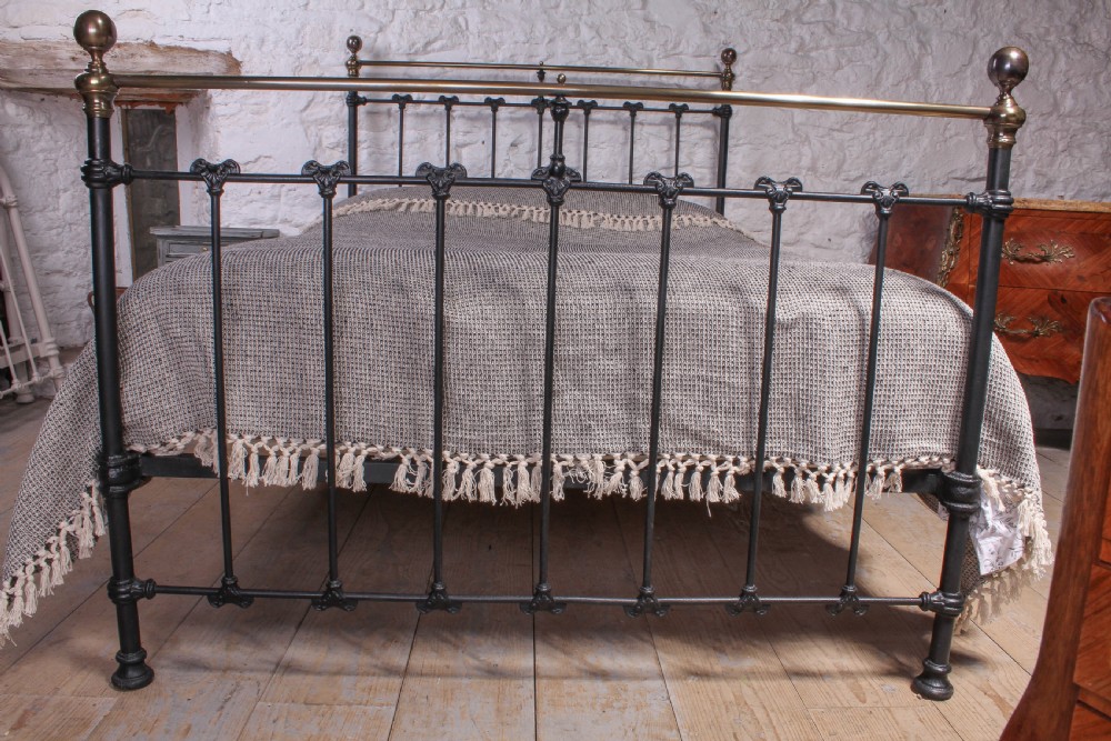 Striking Classic Victorian black and aged brass double bed View VII
