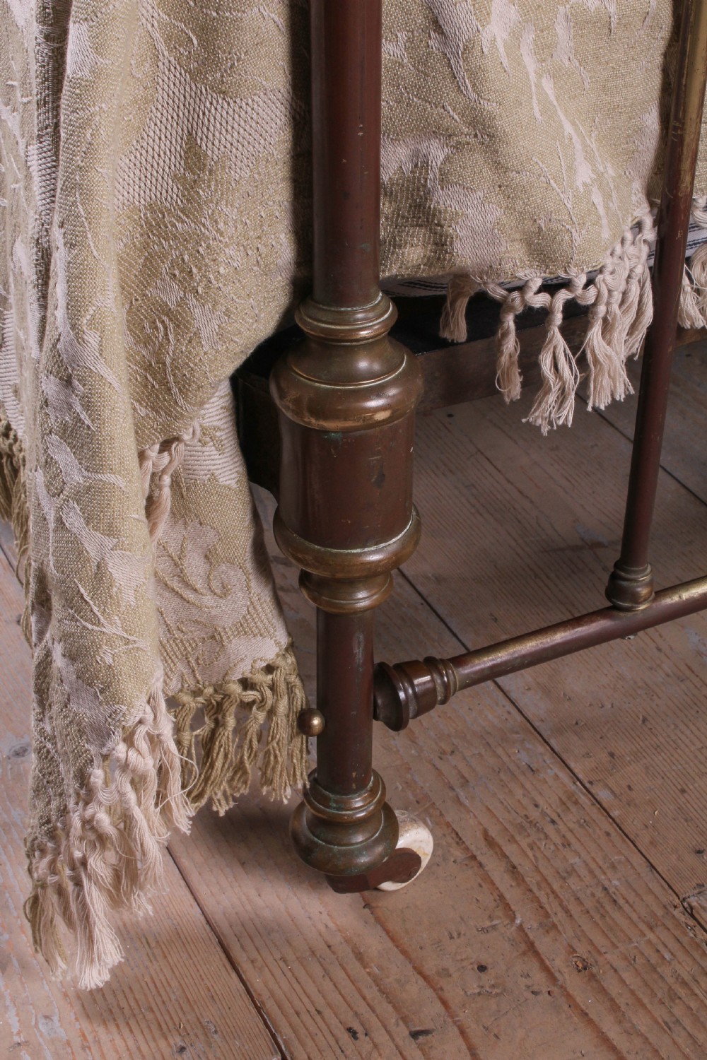 Attractive pair of French aged brass single beds View III