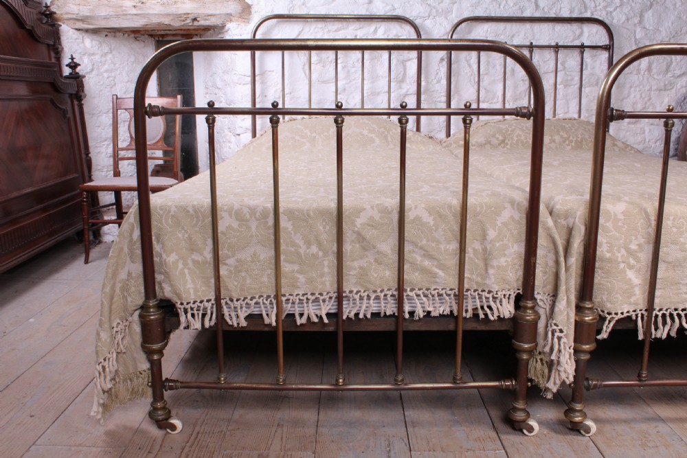 Attractive pair of French aged brass single beds View IV