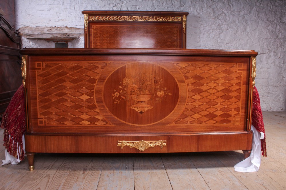 Beautiful fruit wood and ormalu king size bed with matching bedsides  View III