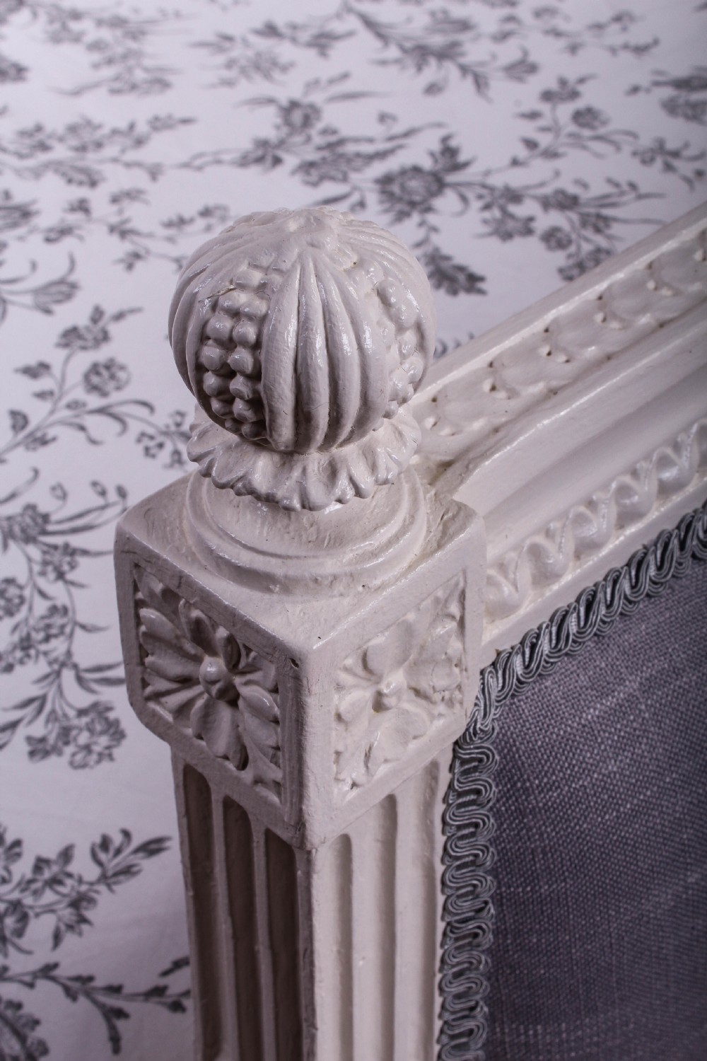 Carved frame newly upholstered French Empire style king size bed View V