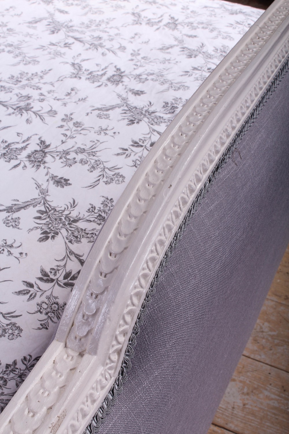 Carved frame newly upholstered French Empire style king size bed View VI