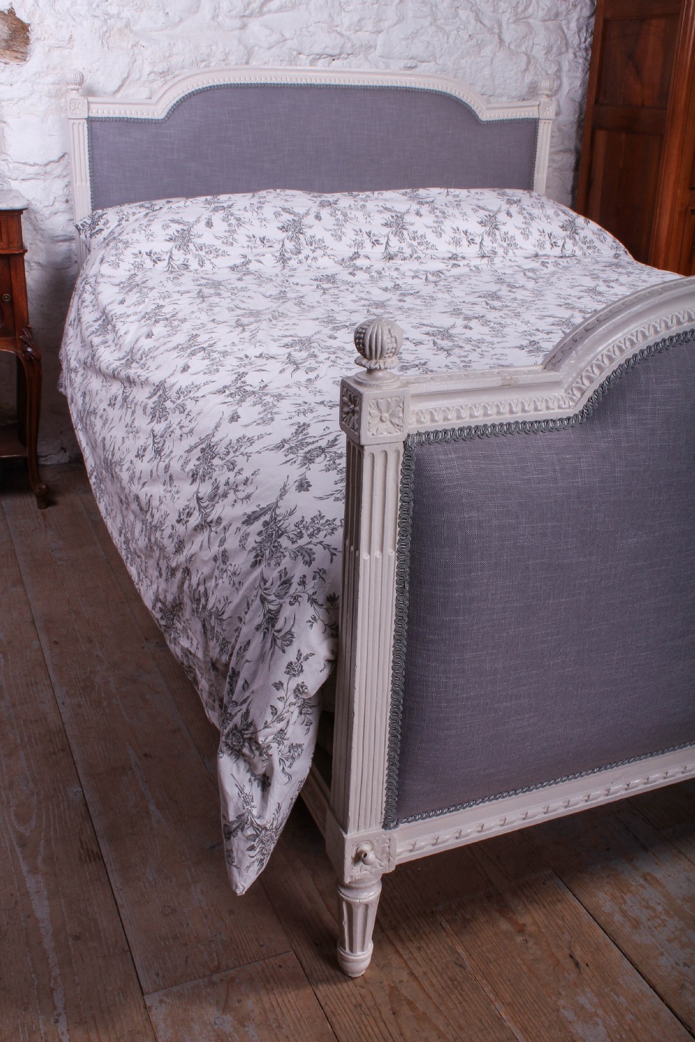 Carved frame newly upholstered French Empire style king size bed View VIII