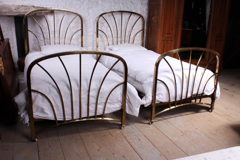 Fabulous pair of Art Deco style all brass meter wide single beds