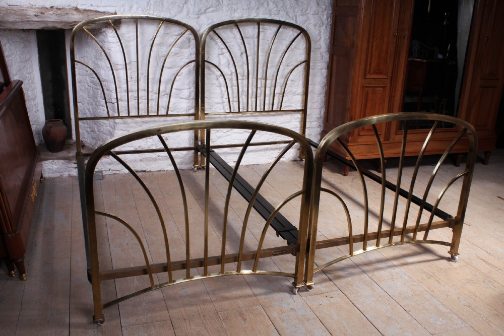 Fabulous pair of Art Deco style all brass meter wide single beds View II
