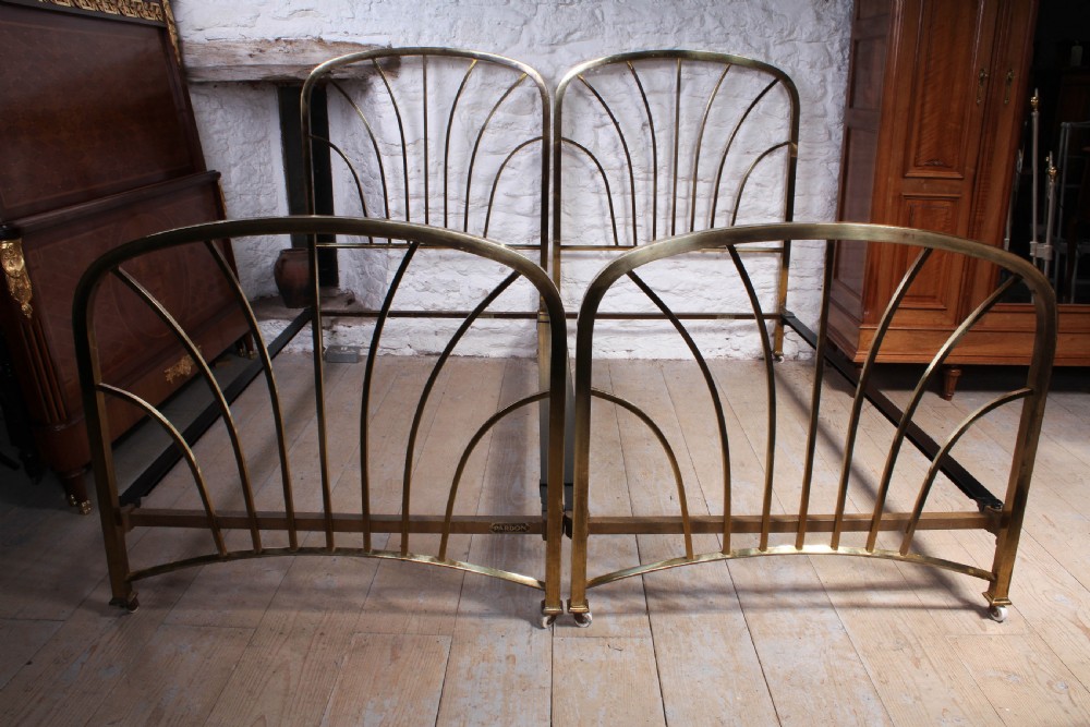 Fabulous pair of Art Deco style all brass meter wide single beds View III