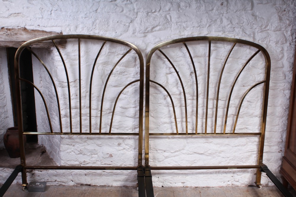 Fabulous pair of Art Deco style all brass meter wide single beds View IV
