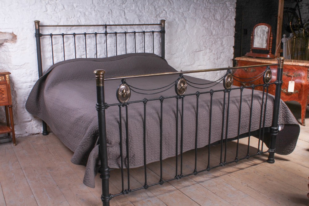 Individual Art Nouveau detail 6Ft super kingsize black and brass bed