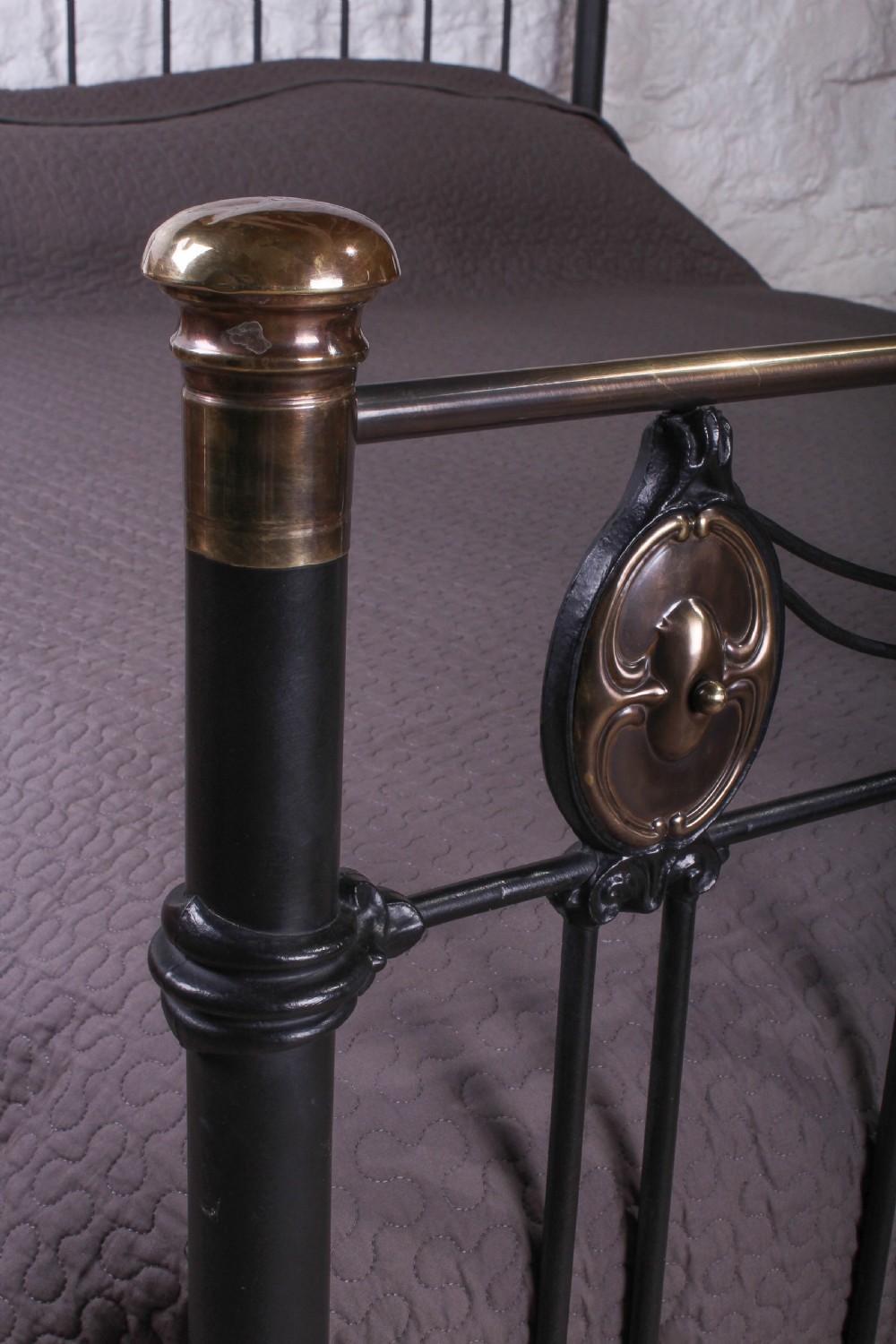 Individual Art Nouveau detail 6Ft super kingsize black and brass bed View II