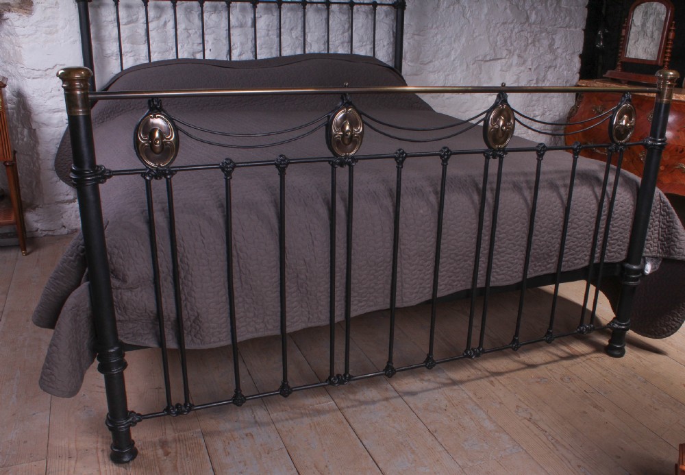 Individual Art Nouveau detail 6Ft super kingsize black and brass bed View IV