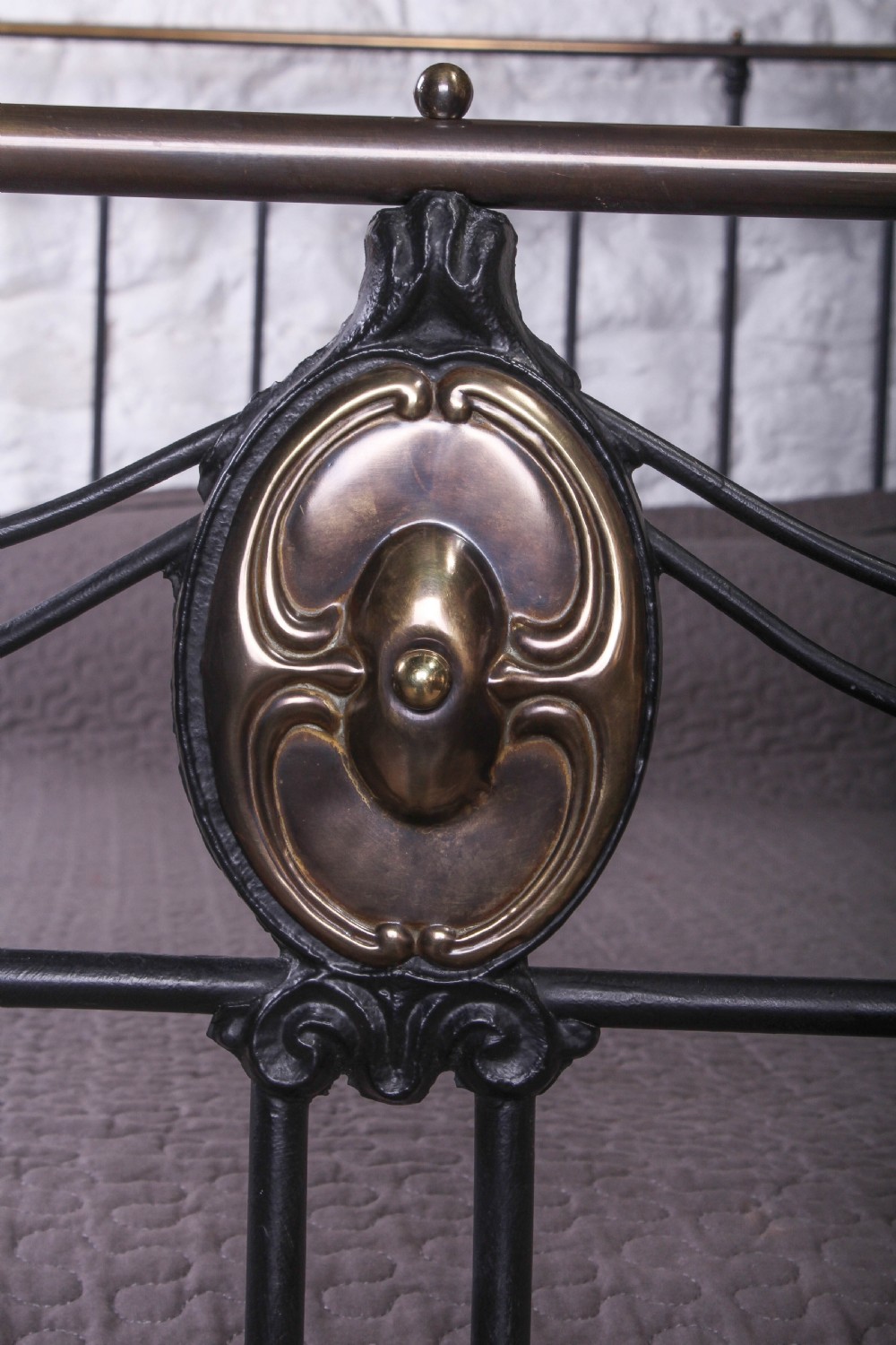 Individual Art Nouveau detail 6Ft super kingsize black and brass bed View VII
