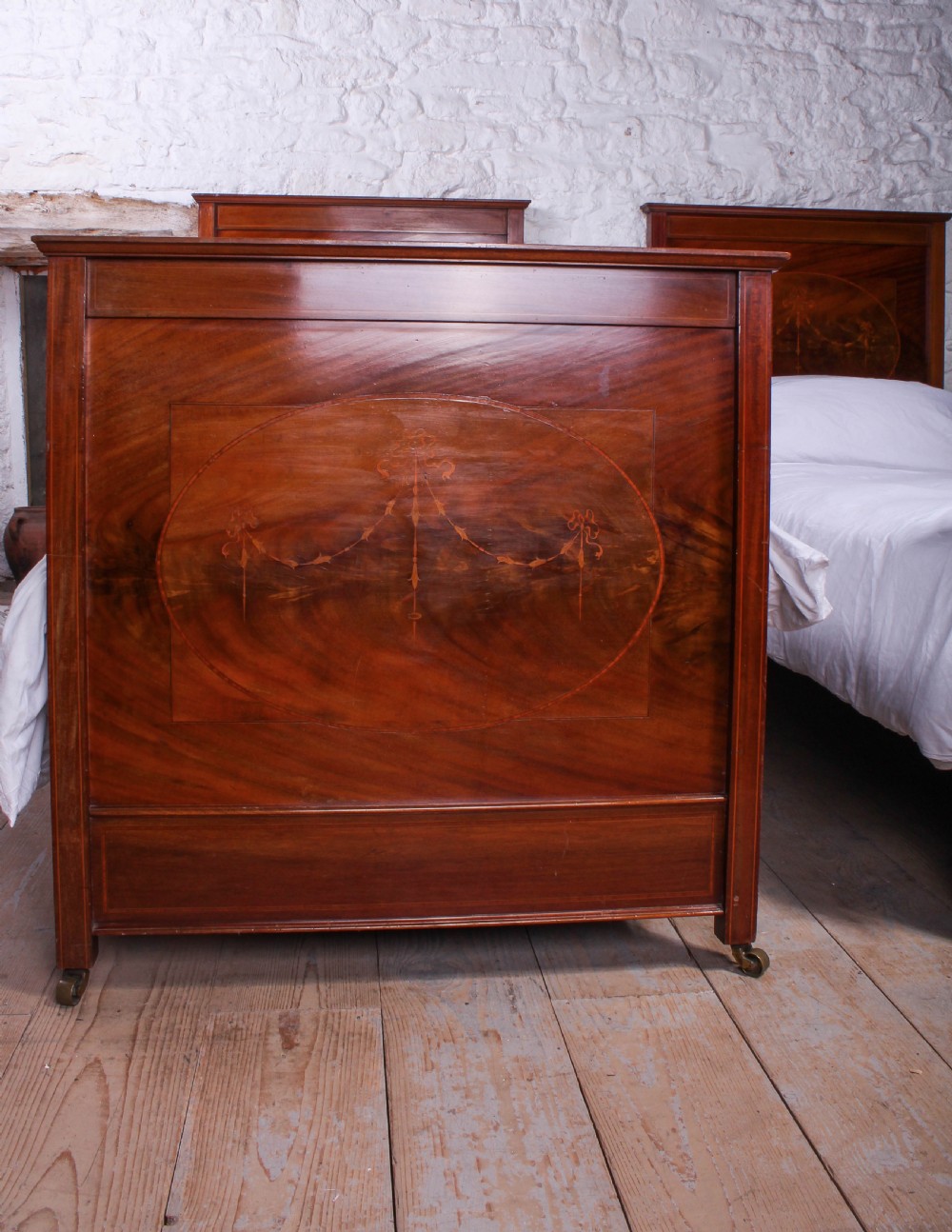 Lovely pair of walnut single beds with inlay detail View II