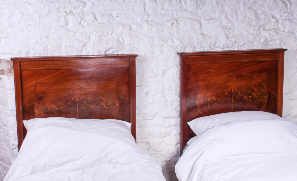 Lovely pair of walnut single beds with inlay detail View IV