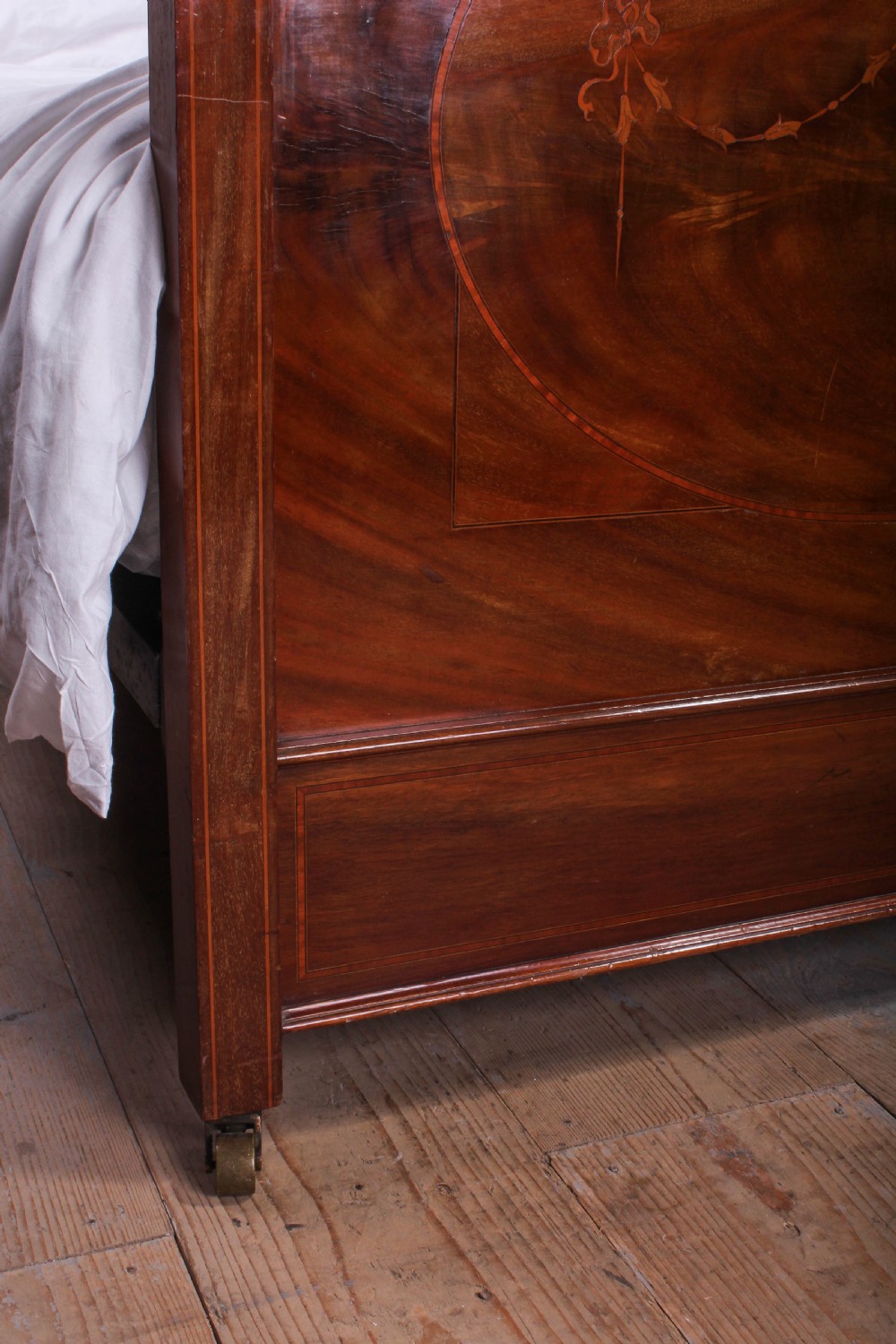 Lovely pair of walnut single beds with inlay detail View V