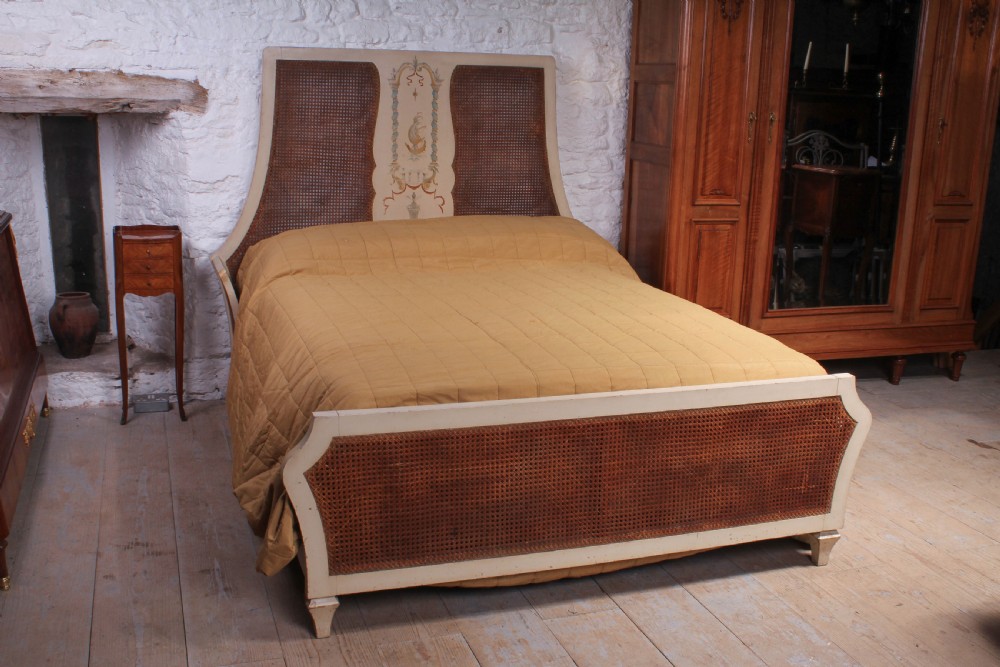 Chinoiserie influence caned double bed with base