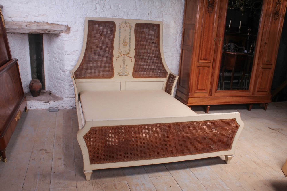 Chinoiserie influence caned double bed with base View II