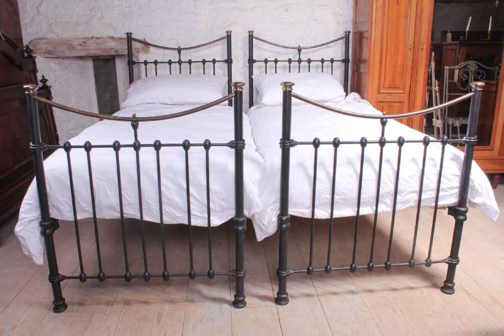 Pair of Edwardian single brass and iron beds (can be joined) View IX