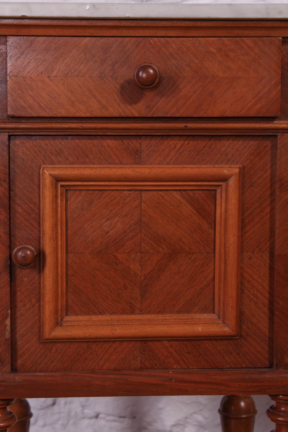 Pair of marble top walnut quarter veneer bedsides View IV