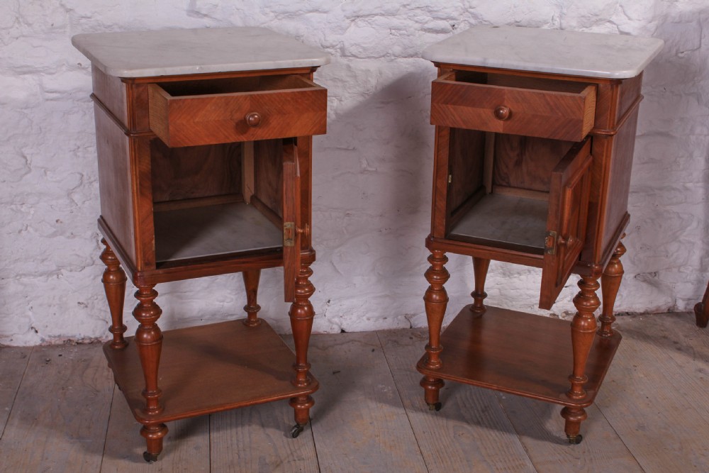 Pair of marble top walnut quarter veneer bedsides View VII