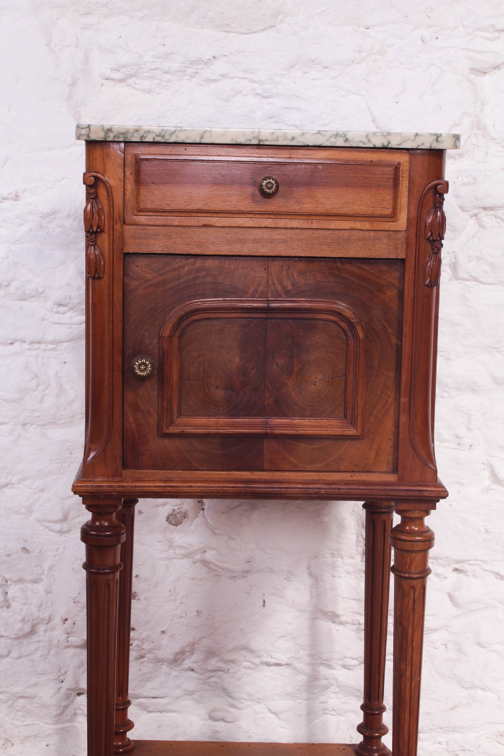 Very attractive solid walnut bedside with figured marble top View IV