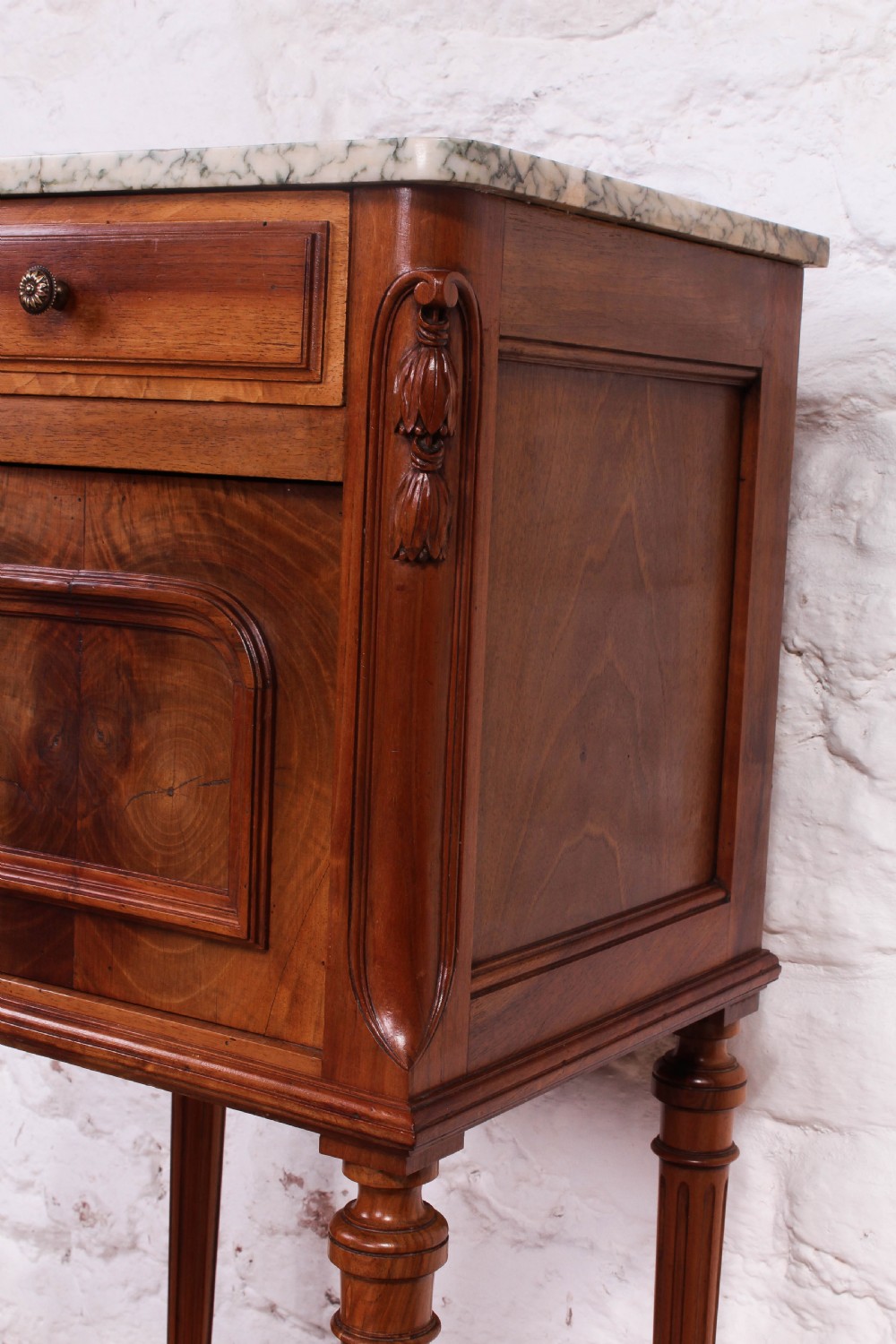 Very attractive solid walnut bedside with figured marble top View VI