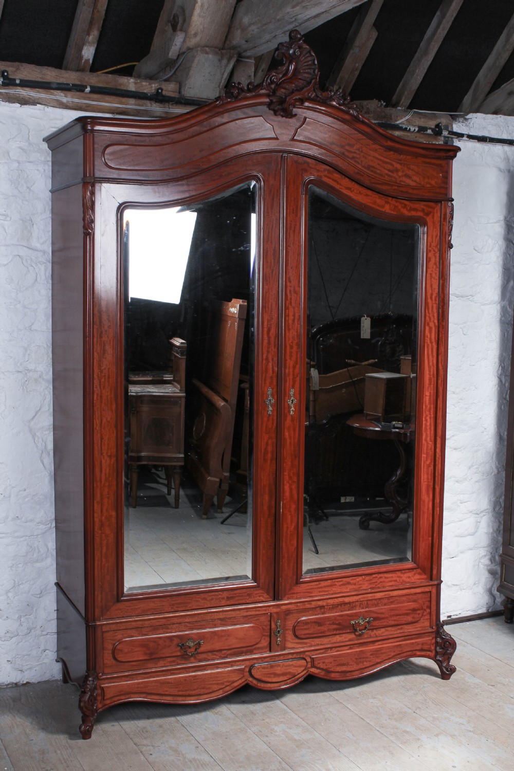 French mahogany Louis XV style mirrored two door armoire View VIII