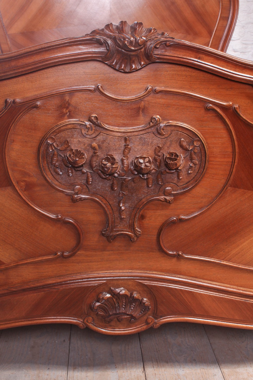 Lovely carved walnut Louis XV style double bed View III