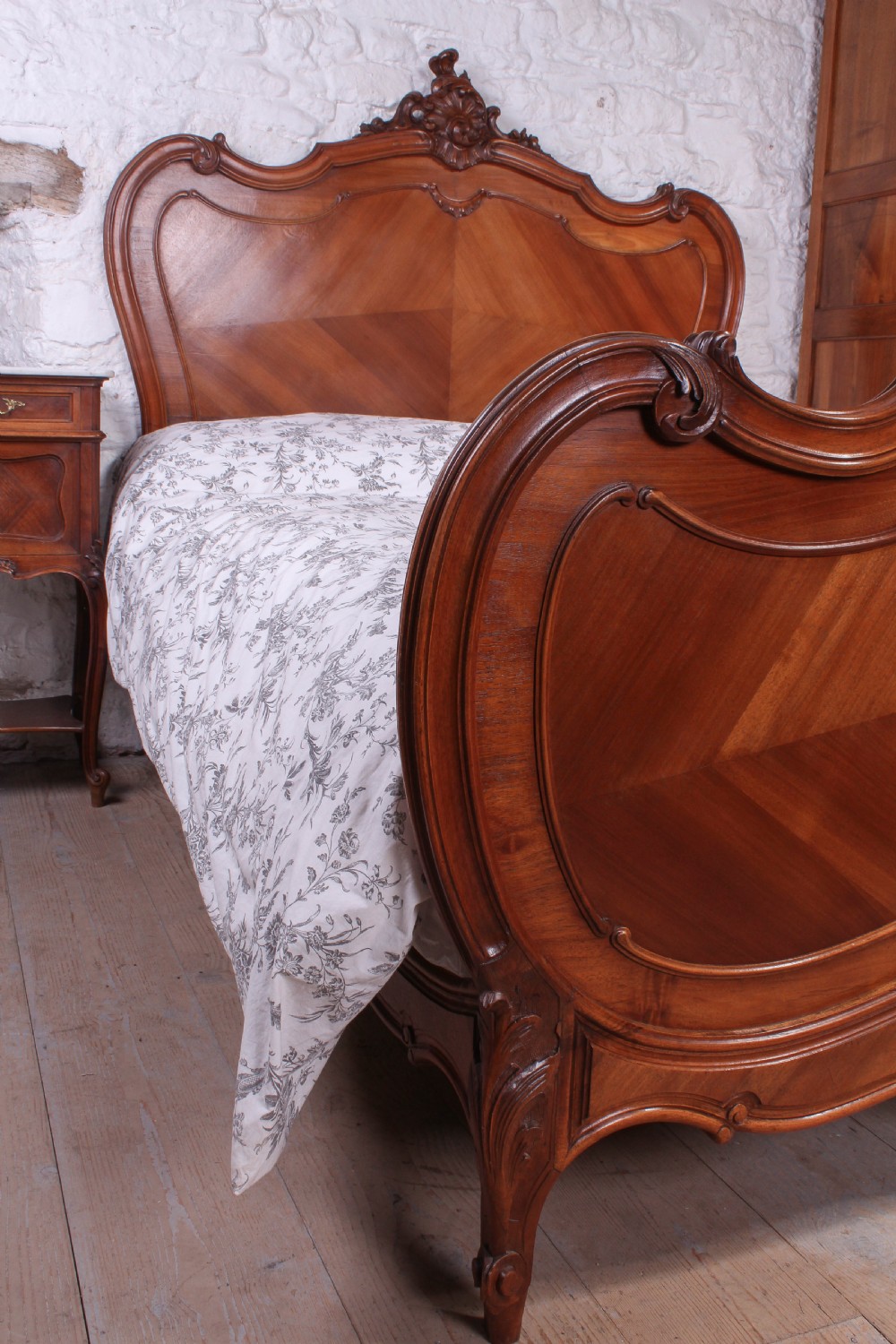 Lovely carved walnut Louis XV style double bed View VII