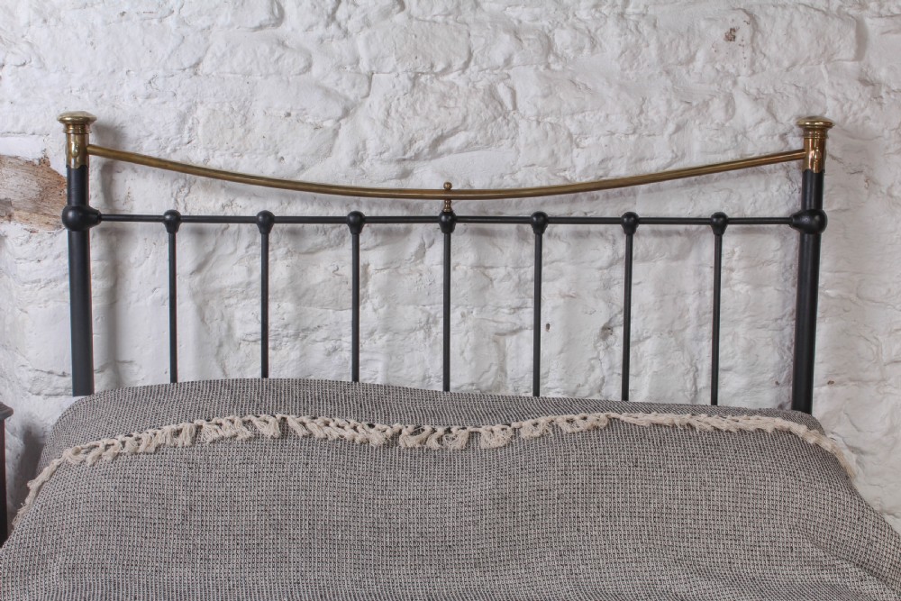 Attractive Edwardian dip rail brass and iron double bed  View IV