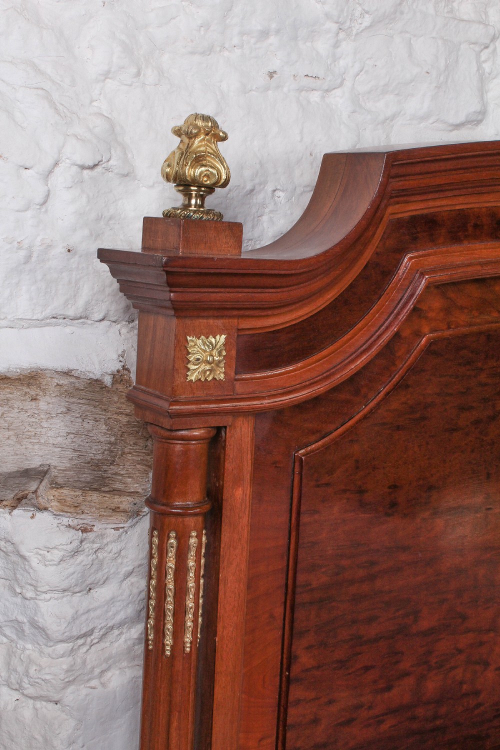 Striking French mahogany king size bed with gilded mounts View V