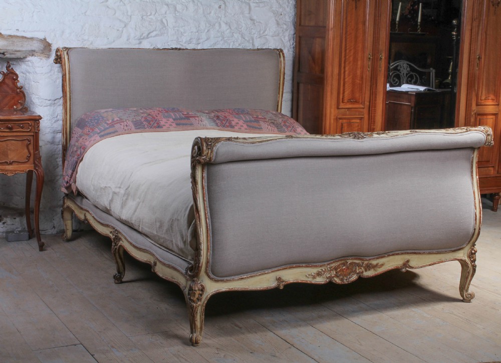 Exceptional rare early Louis XV scroll top king size bed
