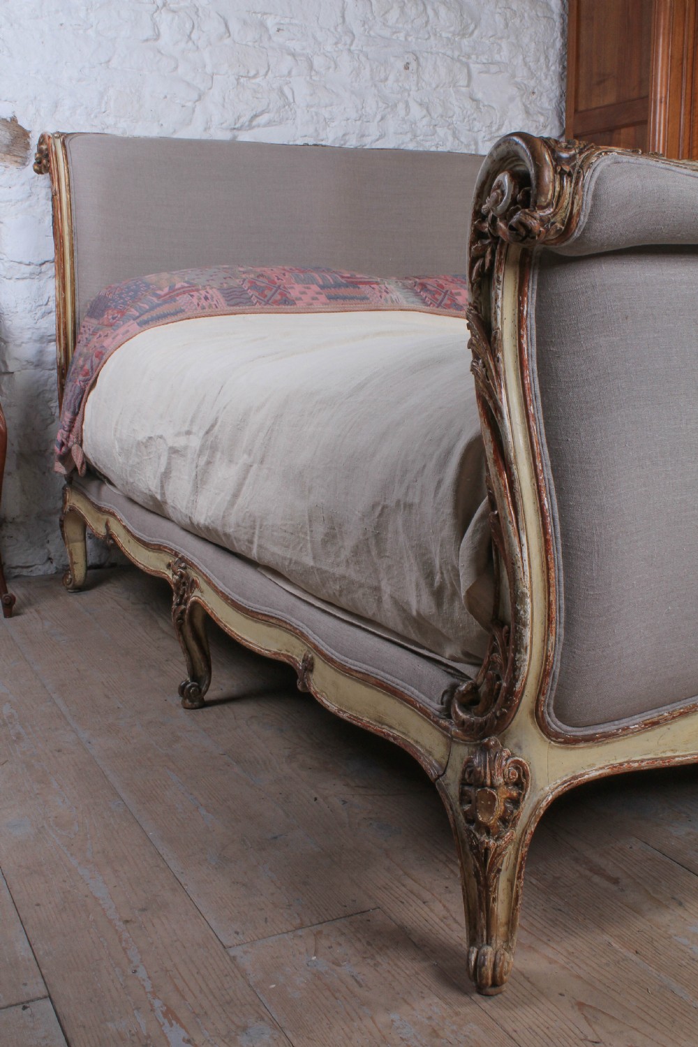 Exceptional rare early Louis XV scroll top king size bed View II