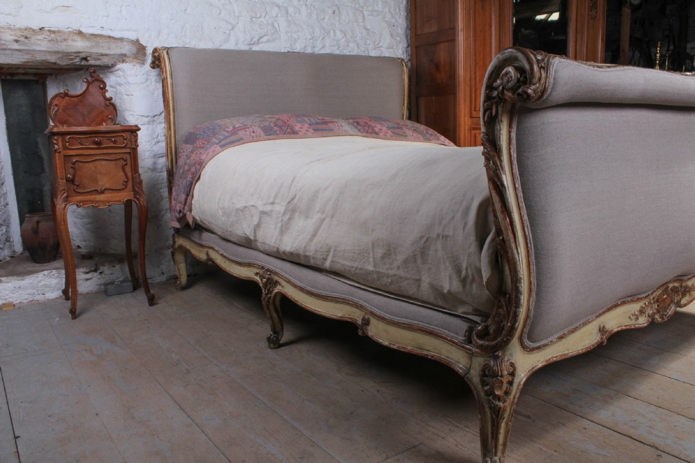 Exceptional rare early Louis XV scroll top king size bed View VI