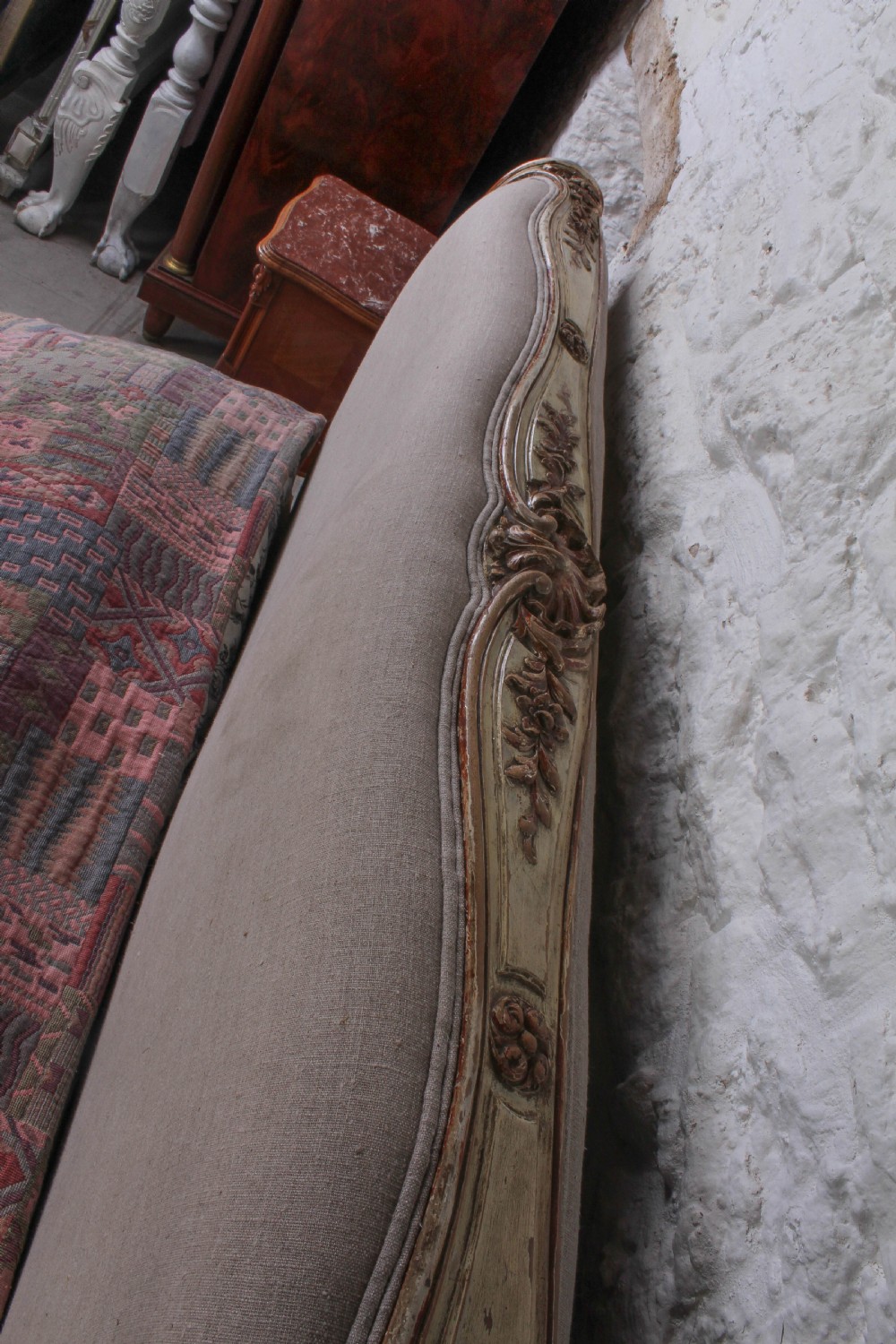 Exceptional rare early Louis XV scroll top king size bed View IX