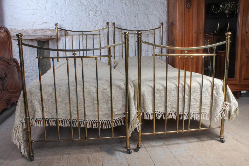 Elegant simple pair of Edwardian brass single beds  View V