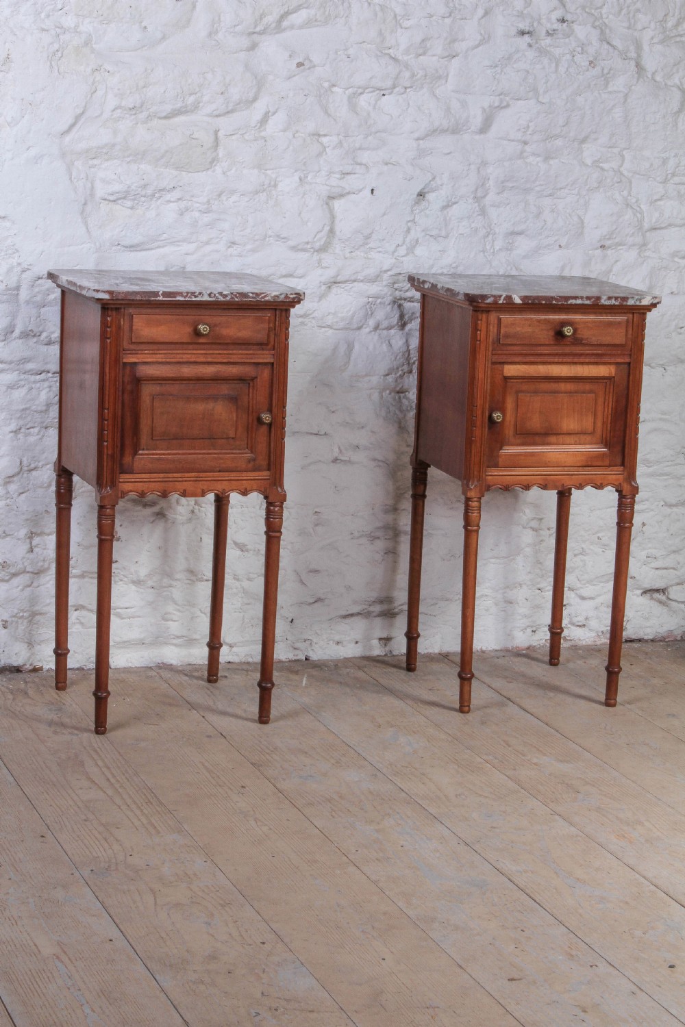 Matching pair of French walnut bedsides 