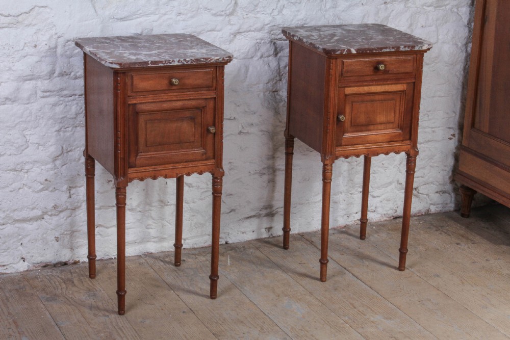Matching pair of French walnut bedsides  View II