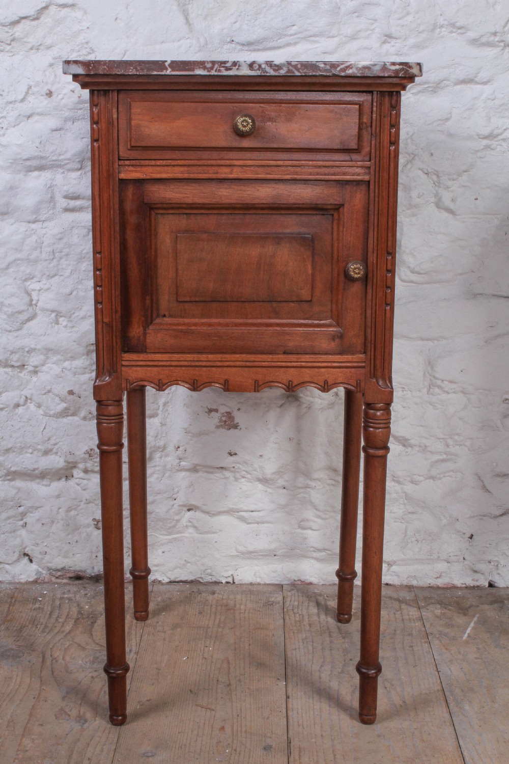 Matching pair of French walnut bedsides  View III