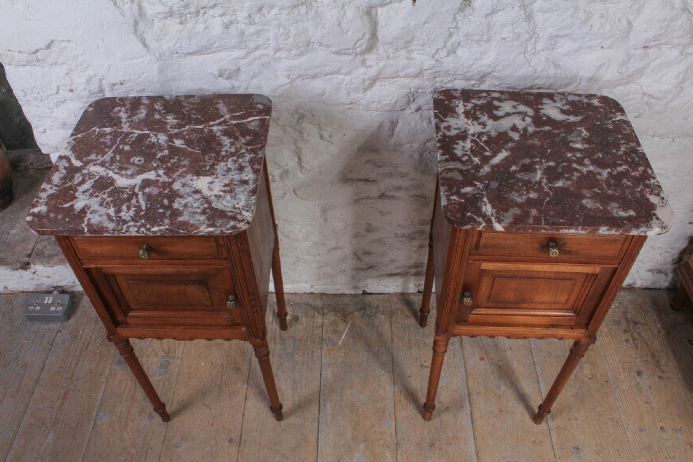 Matching pair of French walnut bedsides  View IV