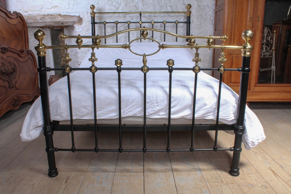 Classic Victorian iron and decorative brass double bed View V