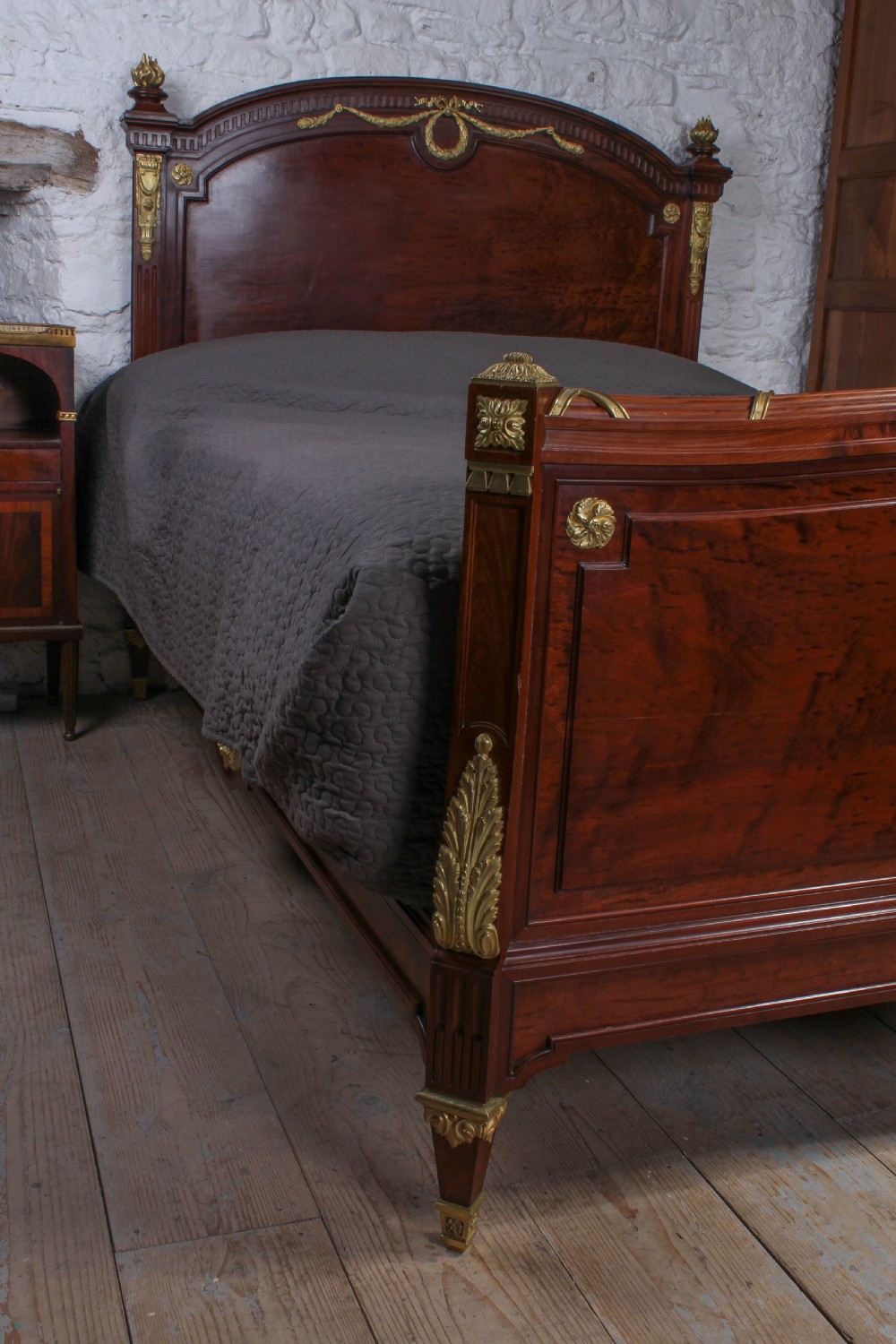 Magnificent Louis XV1 style bed with flame mahogany panels View VII