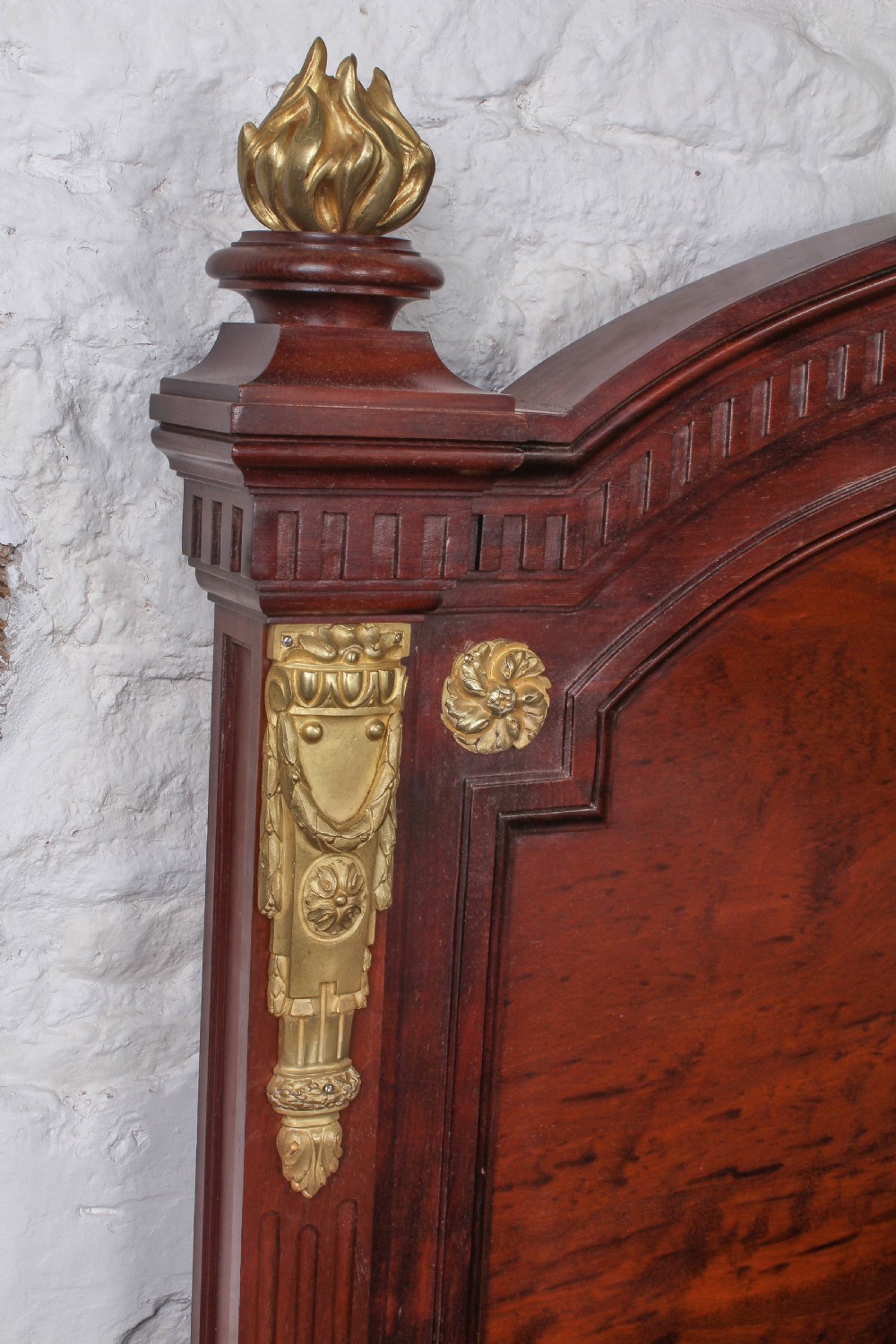 Magnificent Louis XV1 style bed with flame mahogany panels View IX