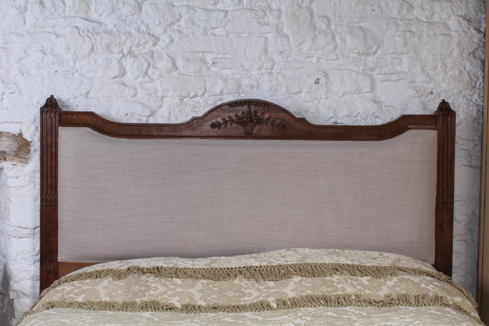 Handsome French oak European king size low end upholstered bed View II